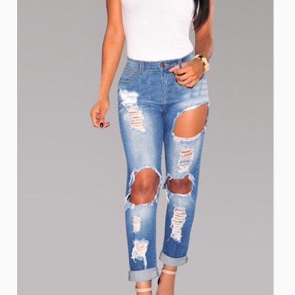 Denim - Ripped Distressed Blue Jeans